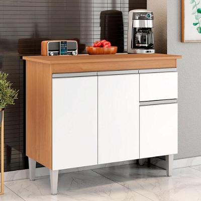 Balcão De Cozinha Ambiente Tatiane Com Tampo 100cm Amêndoa Branco - Ajl