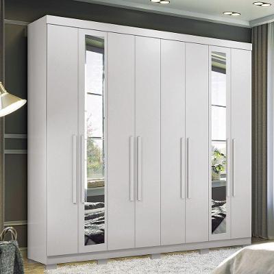 Guarda Roupa Casal 238cm 8 Portas 4 Gavetas Com Espelhos Branco