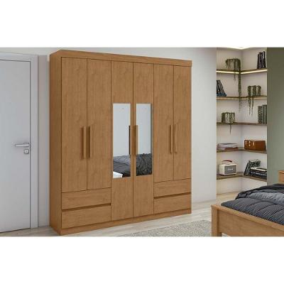 Guarda Roupa Solteiro 6 Portas (2 C- Espelho) E 4 Gavetaszeus Amêndoa - Lopas