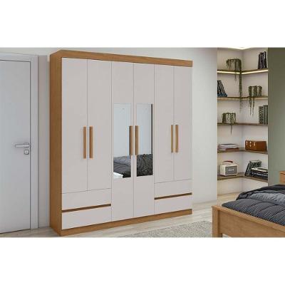 Guarda Roupa Solteiro 6 Portas (2 C- Espelho) E 4 Gavetaszeus Amêndoa-off White - Lopas