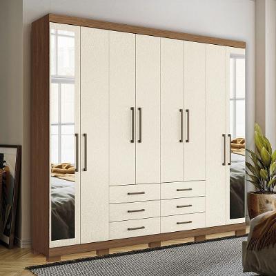 Guarda Roupa Casal 238cm 8 Portas 6 Gavetas Com Espelho Jatoba/areia