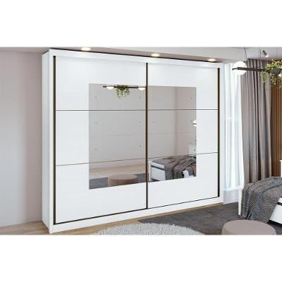 Guarda Roupa Casal 2 Portas De Correr E 6 Gavetas C- Espelho Toronto Branco - Lopas