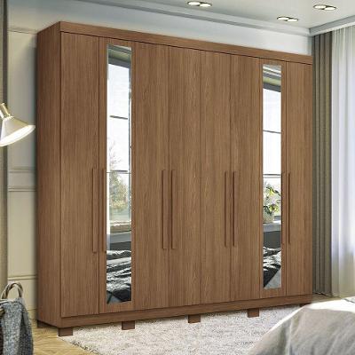 Guarda Roupa Casal 238cm 8 Portas 4 Gavetas Com Espelhos Jatoba