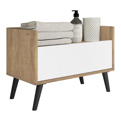 Gabinete Armário Banheiro 80Cm Retrô Multimóveis V5000 Rustic/Branco/Preto Rustic/Branco/Preto