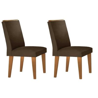 Cadeira Sala De Jantar Lunara Kit 2 Un Madeira Capuccino-suede Marrom - Rufato