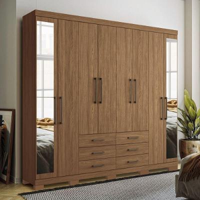 Guarda Roupa Casal 238cm 8 Portas 6 Gavetas Com Espelho Jatoba