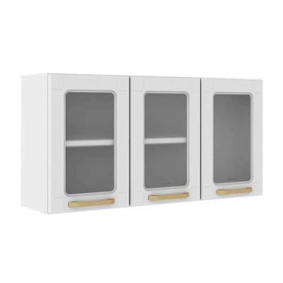 Armário Aéreo P- Cozinha Colors 6010 C- 3 Portas C- Vidro 105cm Branco - Bertolini