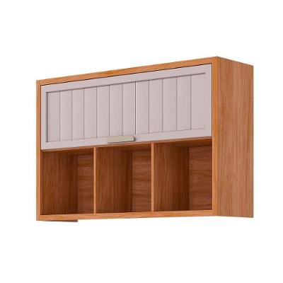 Armário Aéreo P- Cozinha Eloise C- 1 Porta Basculante Riscada E 3 Nichos 120 Cm Cinamomo-off White - Mgm