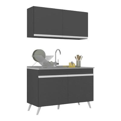 Armário De Cozinha Compacta 120cm Veneza Multimóveis V2141 Preto/branco Preto/branco