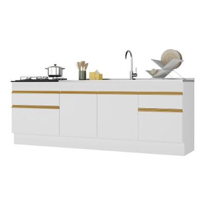 Kit Com 2 Balcões De Cozinha 150cm E 70cm Com Rodapé Veneza Multimóveis V2108 Branco/dourado Branco/dourado