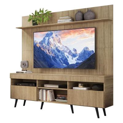 Rack Retrô Com Painel E Suporte Tv 65" Madri Multimóveis V3374 Rustic/Preto Rustic/Preto
