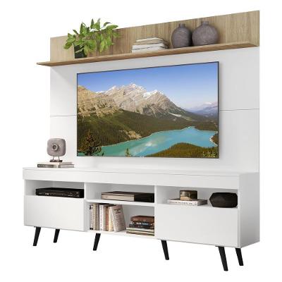 Rack Retrô Com Painel E Suporte Tv 65" Madri Multimóveis V3374 Rustic/Rustic/Branco/Preto