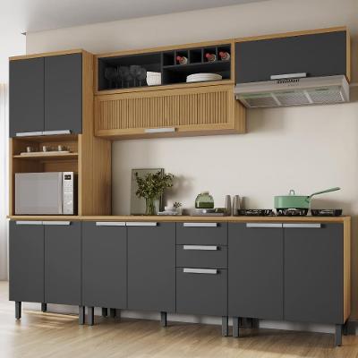 Armário De Cozinha Compacta 270cm New Porto Grafite Madeira Itatiaia 5 peças