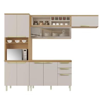 Cozinha Completa Itatiaia 270cm 4 Peças Com Vidro Off White New Porto