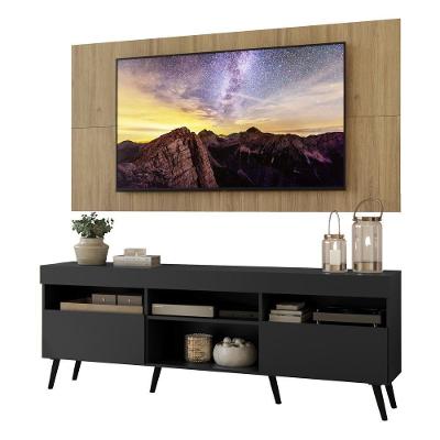 Rack Com Painel E Suporte Tv 65" Retrô Londres Multimóveis V3347 Rustic/Preto Rustic/Preto