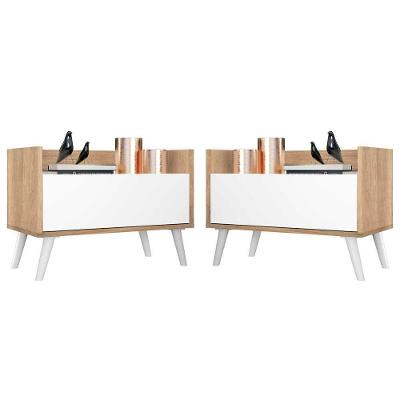 Kit Com 2 Mesas De Cabeceira 80Cm Retrô Multimóveis V4002 Rustic/Branca Rustic/Branco