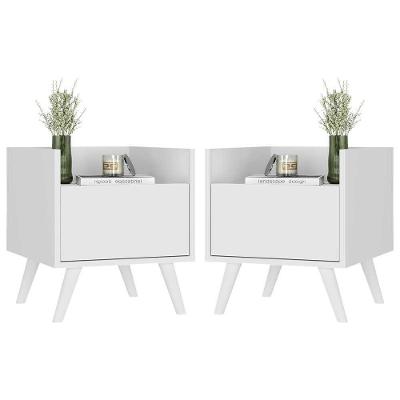 Kit Com 2 Mesas De Cabeceira 40Cm Retrô Multimóveis V4044 Branca Branco