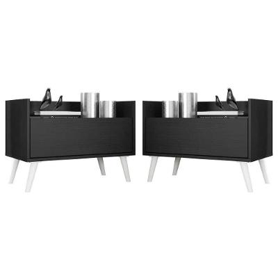 Kit Com 2 Mesas De Cabeceira 80Cm Retrô Multimóveis V4002 Preta/Branca Preto/Branco