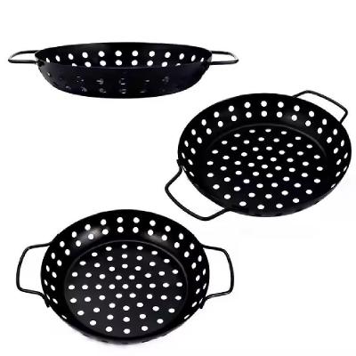 Panela Churrasqueira Fritadeira Grelha Antiaderente Cesto Churrasco Legumes Camarao Peixe Grelhado Com Alca Preta