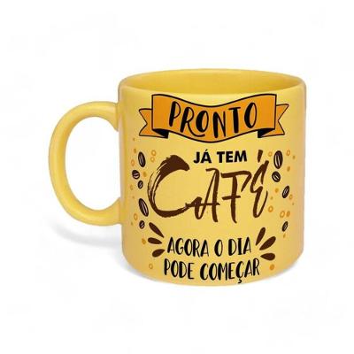 Caneca De Porcelana Amarela 330ml - Já Tem Café