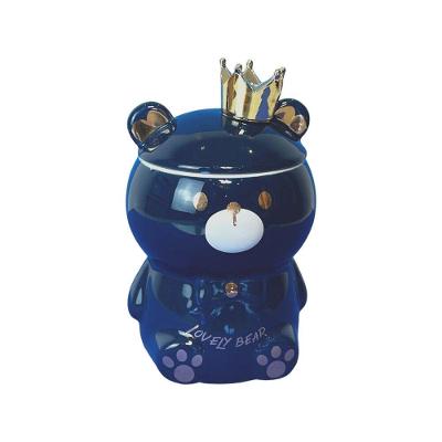 Caneca 3d De Porcelana Com Tampa E Colher - Ursinho Azul Para Chá E Café