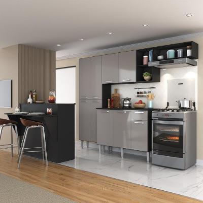 Cozinha Completa C/ Bancada Paris Multimóveis Mp2044 Preta/Lacca Fumê