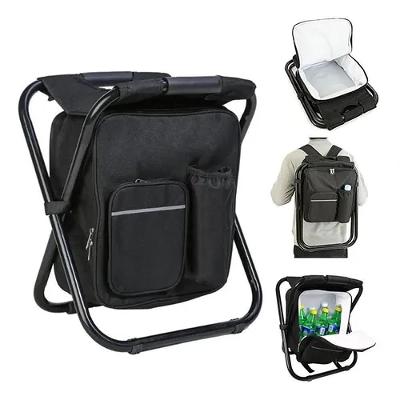 Banqueta Mochila Dobravel Vira Cadeira Bolsa Termica Portatil Multiuso Camping Pesqueiro Pesca 2 E 1 Preto