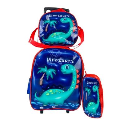 Kit Mochila Infantil Com Rodinhas Dino C/ Estojo E Lancheira