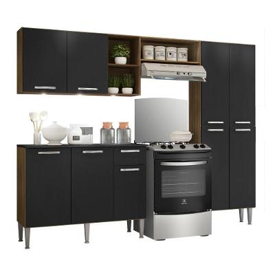Cozinha Compacta C/ 3 Leds 3 Pçs Pequim Multimóveis V3413 Nogueira/Preta Nogueira/Preto