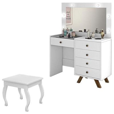 Penteadeira Camarim Luna Com Banqueta Branco ? Luapa Móveis