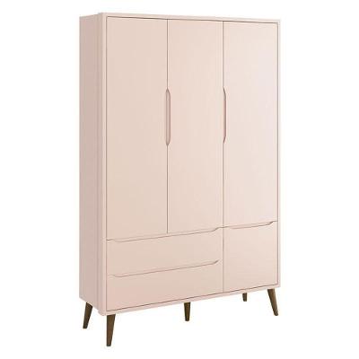 Guarda Roupa Infantil Theo 3 Portas Rosa Com Pés Amadeirados ? Reller