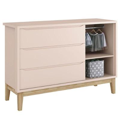 Cômoda Infantil New Classic Com Porta Rosa Com Pés Madeira Natural ? Reller