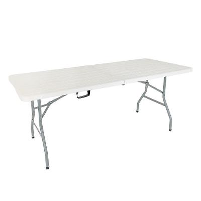 Mesa Picnic Dobrável Vira Maleta Portátil 1,80m Tampo Madeira Premium Branca