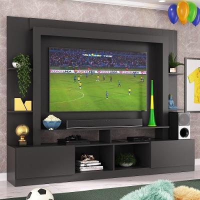 Rack Estante Com Painel Tv 65" E 2 Portas Catar Multimóveis Br3395 Preto