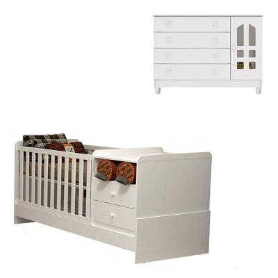 Berço Multifuncional E Cômoda Infantil Gran Selena Branco Brilho - Carolina