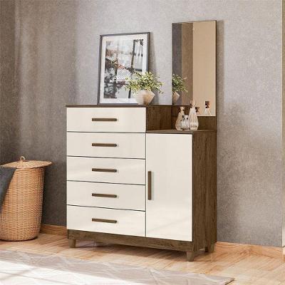 Cômoda Sapateiro Ambiente Lisboa Castanho Wood Off White Com Espelho - Moval
