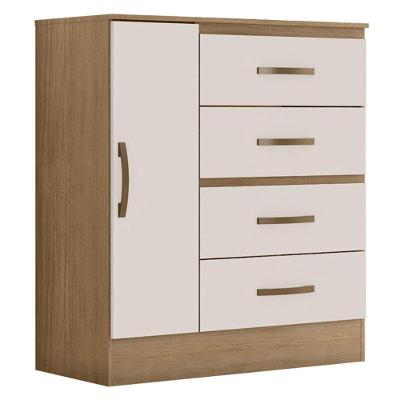 Cômoda Lite 4 Gavetas 01 Porta Nature Off White ? Móveis Leão