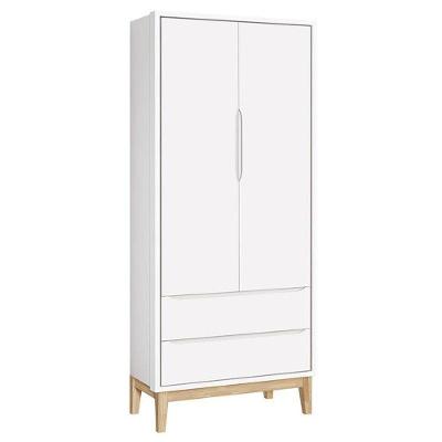 Guarda Roupa Infantil New Classic 2 Portas Branco Com Pés Madeira Natural ? Reller