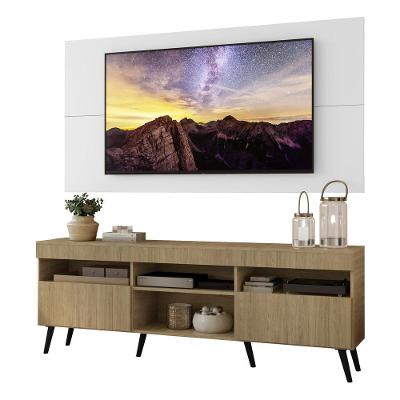 Rack Com Painel Tv 65 Rustic/branco Londres Pés Retrô Preto