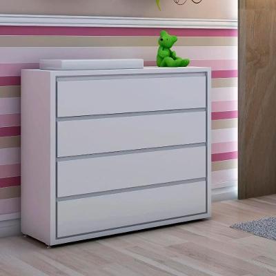 Cômoda Infantil 4 Gavetas Moderna Coleção Sol E Mar Branco