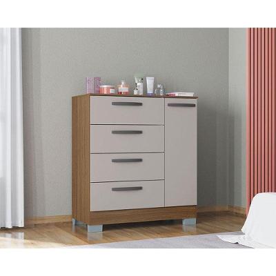 Cômoda Ambiente 868 4 Gavetas E 1 Porta Castanho Off White - Poquema