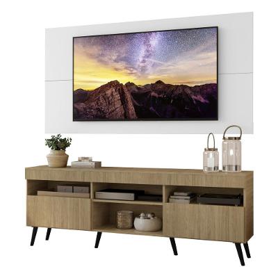 Rack Com Painel Tv 65" Retrô Londres Multimóveis V3337 Branco/Rustic/Preto Branco/Rustic/Preto