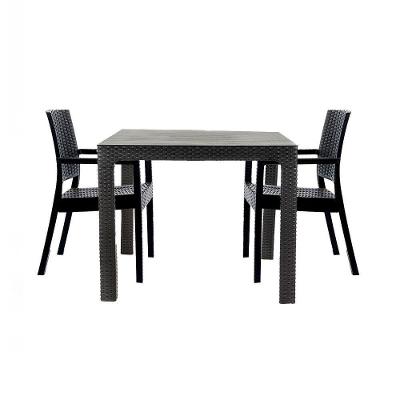 Mesa Lateral Mônaco + 2 Cadeiras Com Braço Milano Rattan - Preto Preta