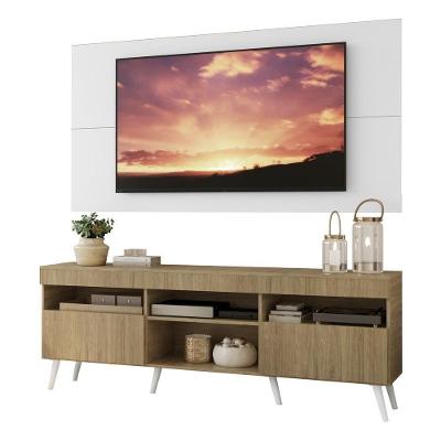 Rack Com Painel E Suporte Tv 65" Retrô Londres Multimóveis V3347 Branco/Rustic/Branco