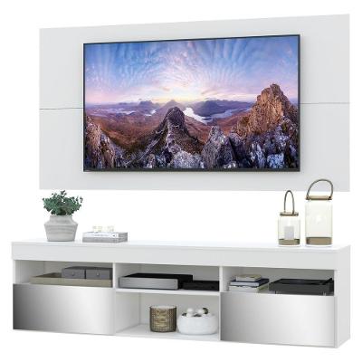 Rack Com Painel E Suporte Tv 65" Suspenso Com Espelho Londres Multimóveis V3351 Branco Branco