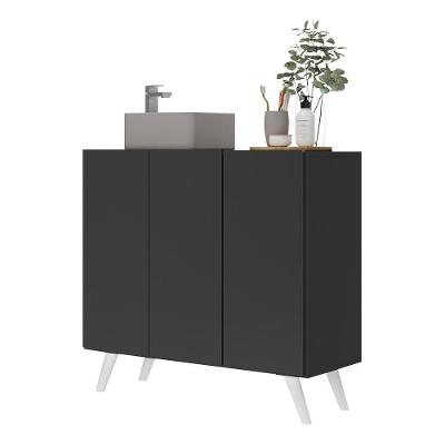 Gabinete Banheiro 3 Portas Retrô 90Cm Multimóveis V5030 Preto/Branco Preto/Branco