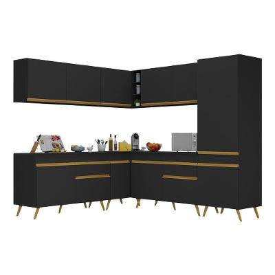 Armário De Cozinha Completa De Canto Veneza Multimóveis V2066 Preto/dourado Preto/dourado