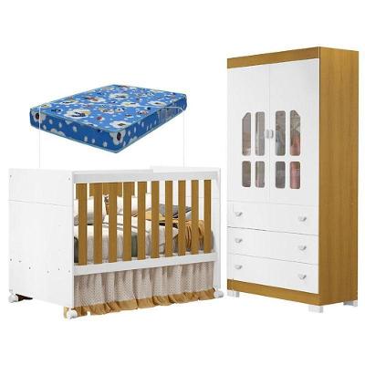 Berço Americano E Cômoda Infantil Katatau Branco Acetinado Savana Com Colchão Ortobom ? Reller