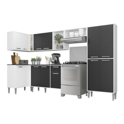 Armário De Cozinha Completa 6 Peças Xangai Zouk Multimóveis Branco/Preto Branco/Preto