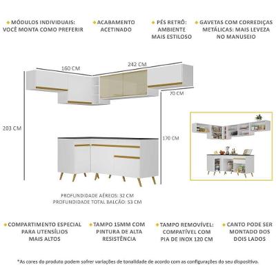 Cozinha Completa De Canto Veneza Gw Mp2060 Com Armário E Balcão Branca